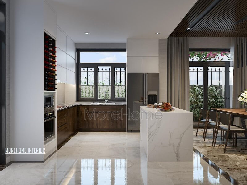 Tủ bếp chữ U hiện đại, đẹp cho phòng bếp biệt thự, nhà phố. Tủ bếp hiện đại