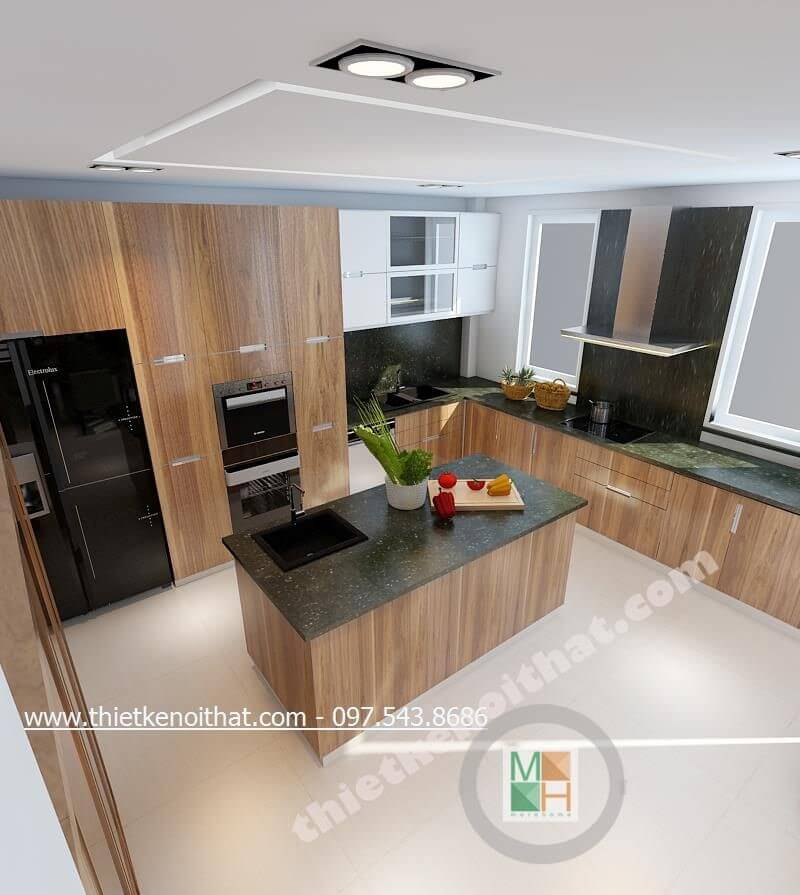 Thiết kế nội thất phòng bếp hiện đại tại biệt thự Hill Stale Nội thất phòng bếp gỗ công nghiệp