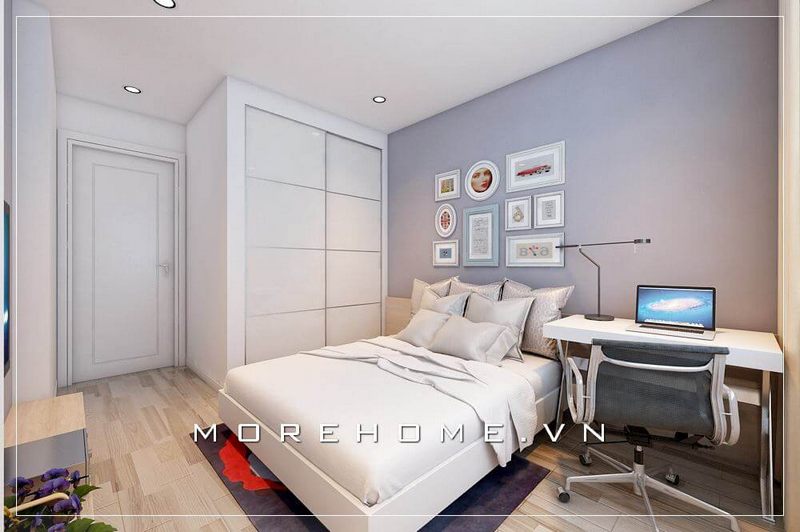 Mẫu giường ngủ màu trắng thanh lịch, tinh tế khơi gợi sự thoải mái cho phòng ngủ nhà phố nhỏ hiện đại