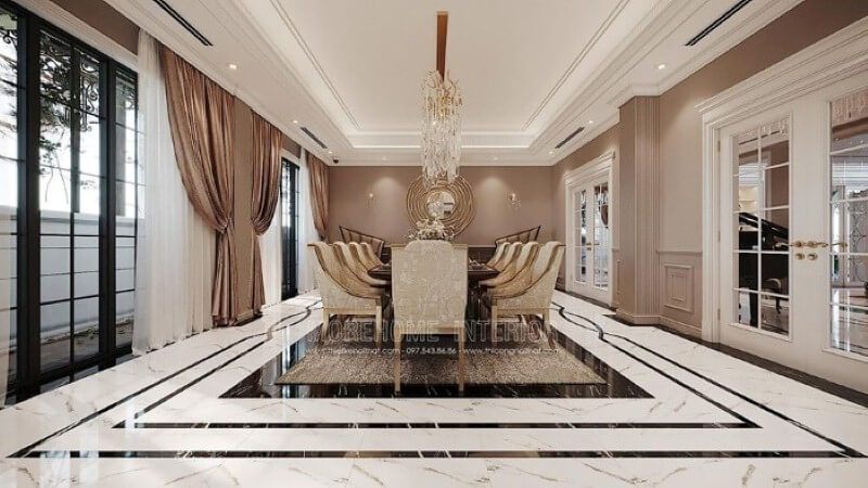 Đá lát nền đẹp, sang cho phòng ăn biệt thự, nhà phố đương đại.