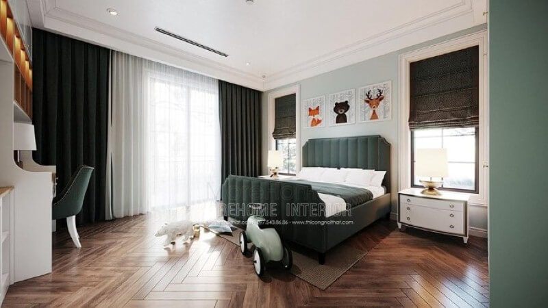 Bộ tranh treo tường hình ảnh các con vật đáng yêu tạo điểm nhấn sinh động cho phòng con.