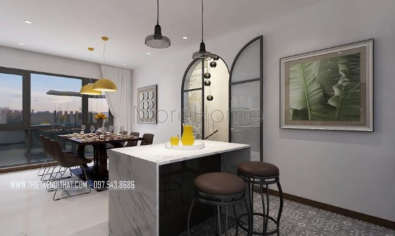 Đá vân mây nhân tạo cho bàn đảo phòng bếp hiện đại, đẹp, sang trọng.