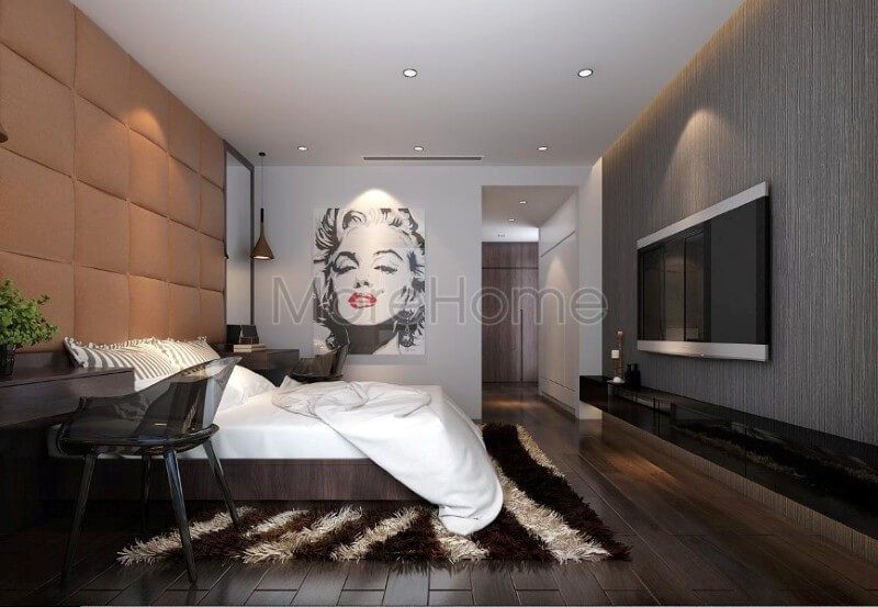 Thiết kế nội thất phòng ngủ chung cư hiện đại với tone màu chủ đạo là nâu nhẹ nhàng mang đến sự ấm áp và gần gũi cho không gian sống