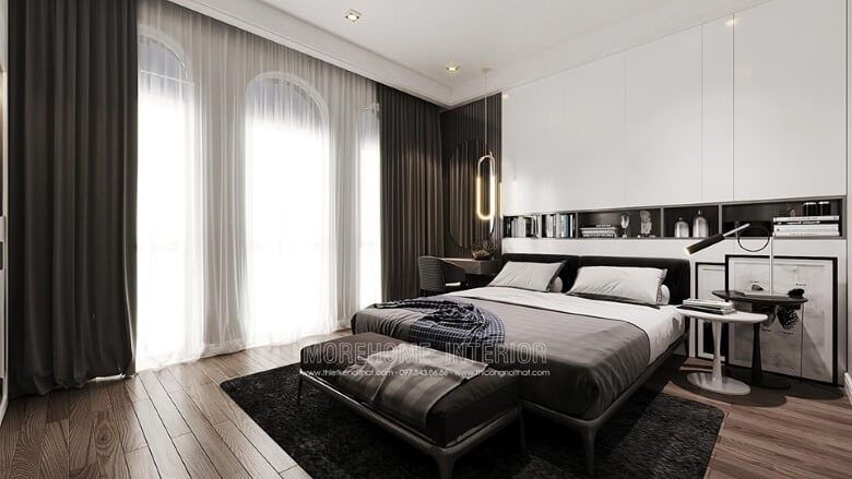 Mẫu giường ngủ gỗ sồi nhập khẩu có chân hiện đại màu đen cao cấp