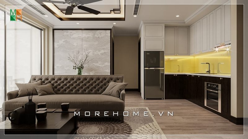 Thiết kế nội thất phòng bếp căn hộ chung cư phong cách hiện đại, sang trọng tạo không gian thoáng và tiện nghi cho người nội trợ